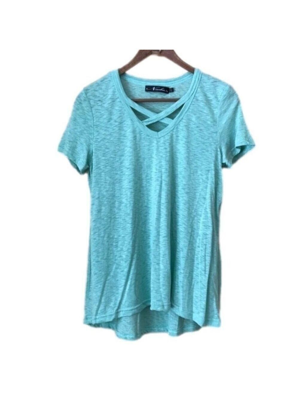 Strappy Crisscross Caged V-Neck Hi-Lo Heatherd Spacedye Neesha Top Size Large